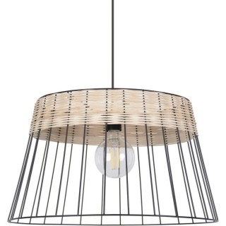 Suspension Indah - Métal et rotin tressé - Tambour - E27 - Ø48 cm -