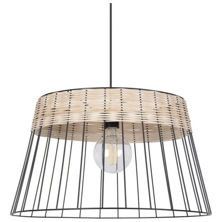 Suspension Indah - Métal et rotin tressé - Tambour - E27 - Ø48 cm -