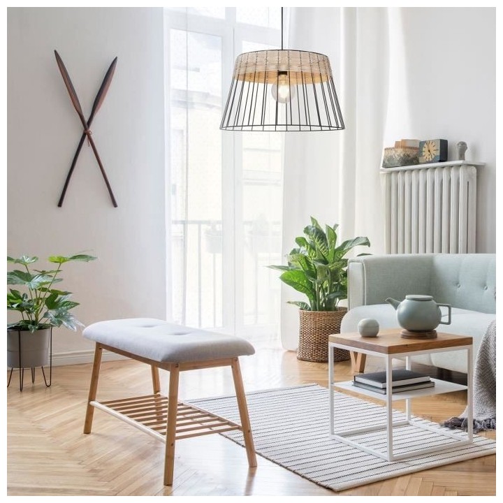 Suspension Indah - Métal et rotin tressé - Tambour - E27 - Ø48 cm -