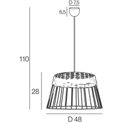 Suspension Indah - Métal et rotin tressé - Tambour - E27 - Ø48 cm - Noir mat