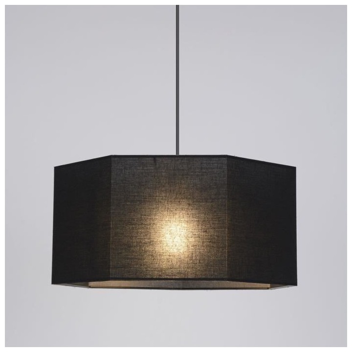 Suspension - Coton - Hexagonale - E27 - Ø38-H19 cm - Noir