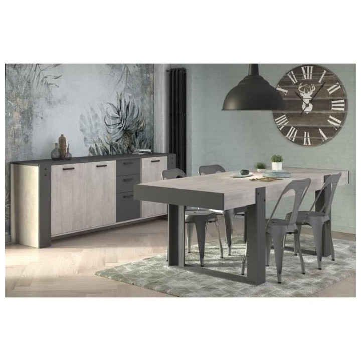 PARISOT Enfilade 3 portes et 3 tiroirs - Décor gris - LOFT - L 220 x