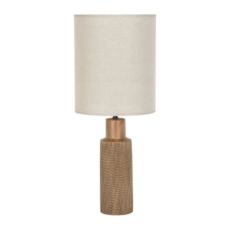 Lampe Santal - Céramique et lin - Rétro années 70 - Cylindre - E27 - Ø25 cm - Brun