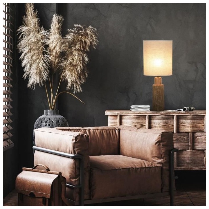 Lampe Santal - Céramique et lin - Rétro années 70 - Cylindre - E27