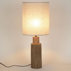 Lampe Santal - Céramique et lin - Rétro années 70 - Cylindre - E27 - Ø25 cm - Brun