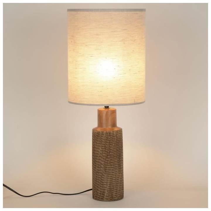 Lampe Santal - Céramique et lin - Rétro années 70 - Cylindre - E27