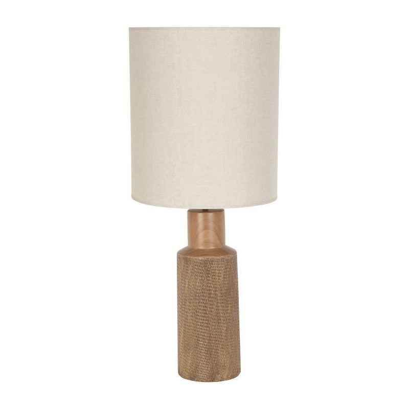 Lampe Santal - Céramique et lin - Rétro années 70 - E27 - Ø35 cm - Brun