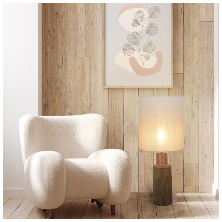 Lampe Santal - Céramique et lin - Rétro années 70 - E27 - Ø35 cm -