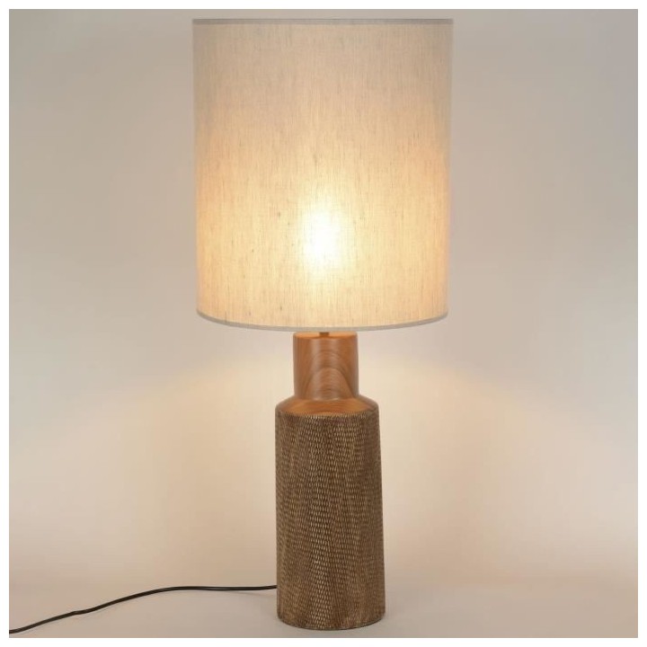 Lampe Santal - Céramique et lin - Rétro années 70 - E27 - Ø35 cm -