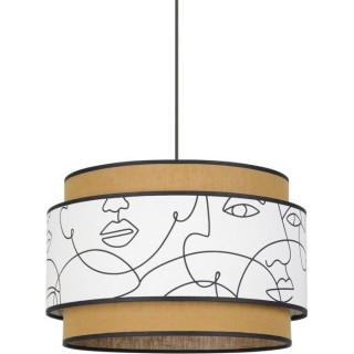 Suspension - Coton - Cylindre - E27 - Ø38 cm - Visages et caramel
