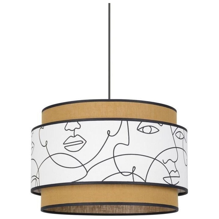 Suspension - Coton - Cylindre - E27 - Ø38 cm - Visages et caramel