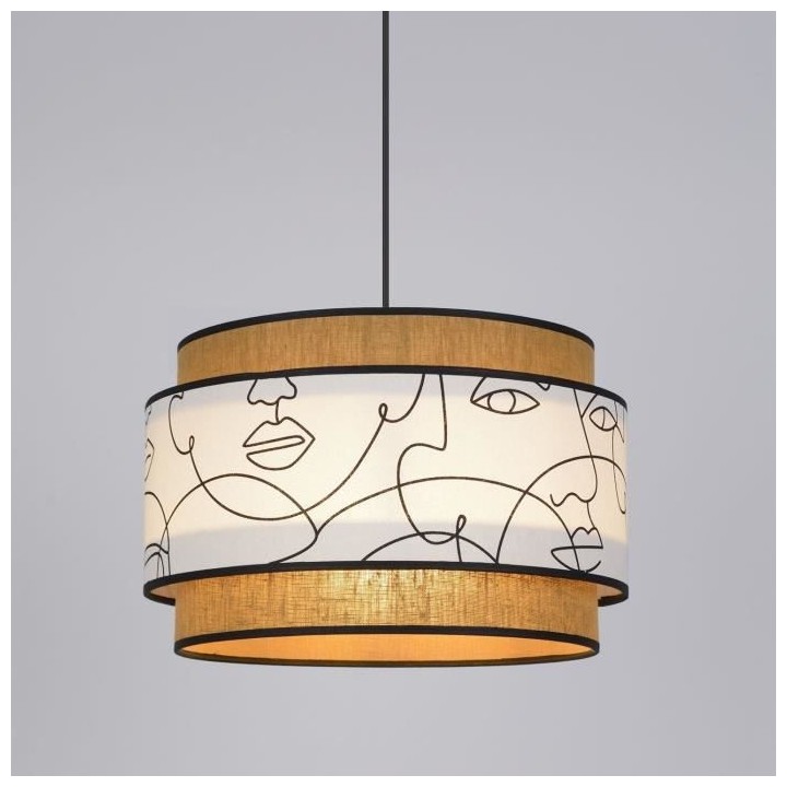 Suspension - Coton - Cylindre - E27 - Ø38 cm - Visages et caramel
