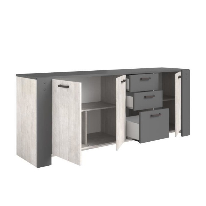 PARISOT Enfilade 3 portes et 3 tiroirs - Décor gris - LOFT - L 220 x