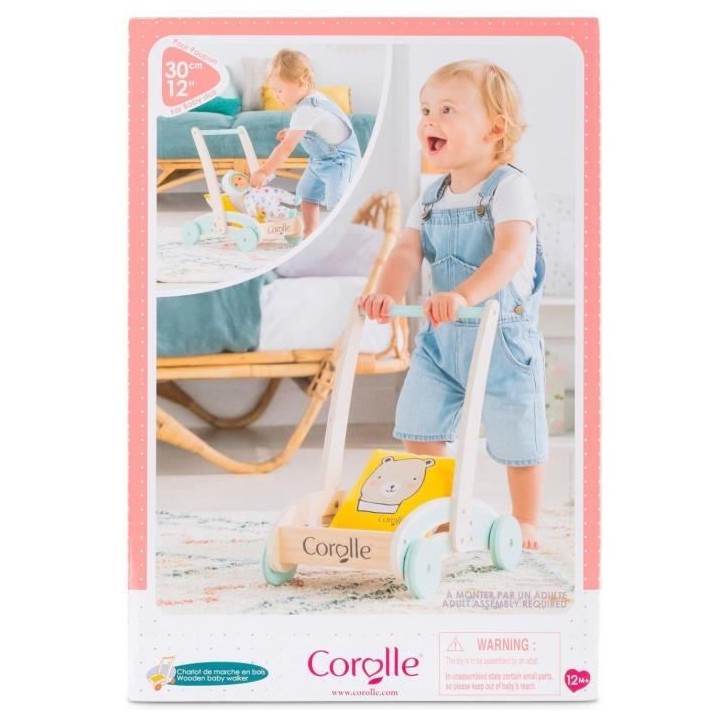 COROLLE - Chariot de marche en bois avec coussin - Des 12 mois
