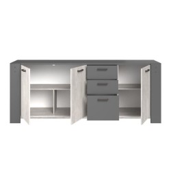 PARISOT Enfilade 3 portes et 3 tiroirs - Décor gris - LOFT - L 220 x P 52 x H 86,5 cm