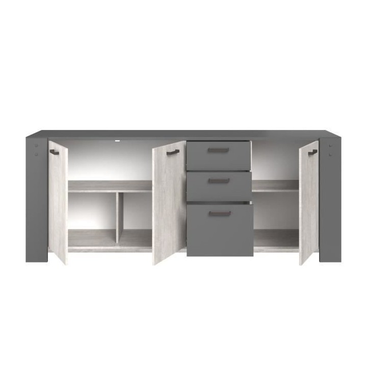 PARISOT Enfilade 3 portes et 3 tiroirs - Décor gris - LOFT - L 220 x