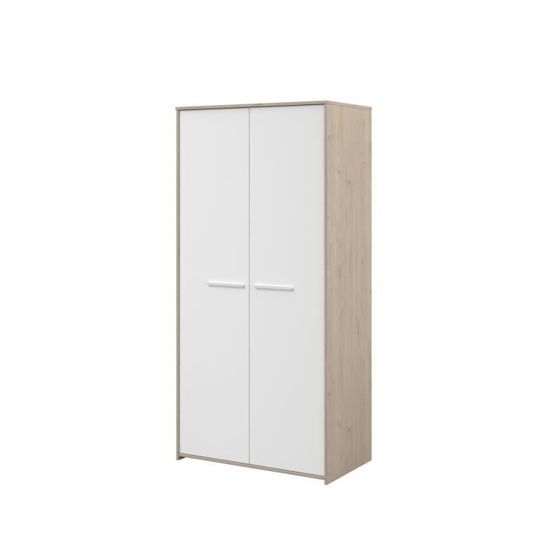 Armoire de chambre Enfant - Panneau de particules - Chene jackson et blanc - 2 portes - Style contemporain - 90 x 186,5 x 51,5 c