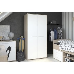 Armoire de chambre Enfant - Panneau de particules - Chene jackson et blanc - 2 portes - Style contemporain - 90 x 186,5 x 51,5 c