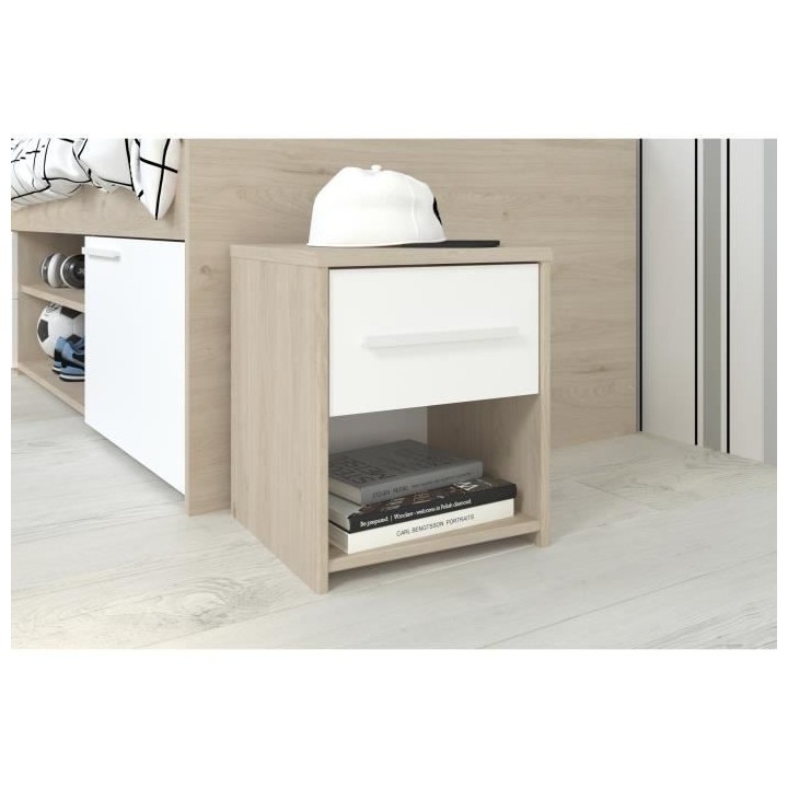 PARISOT Chevet enfant 1 tiroir et 1 niche - décor chene jackson et bl