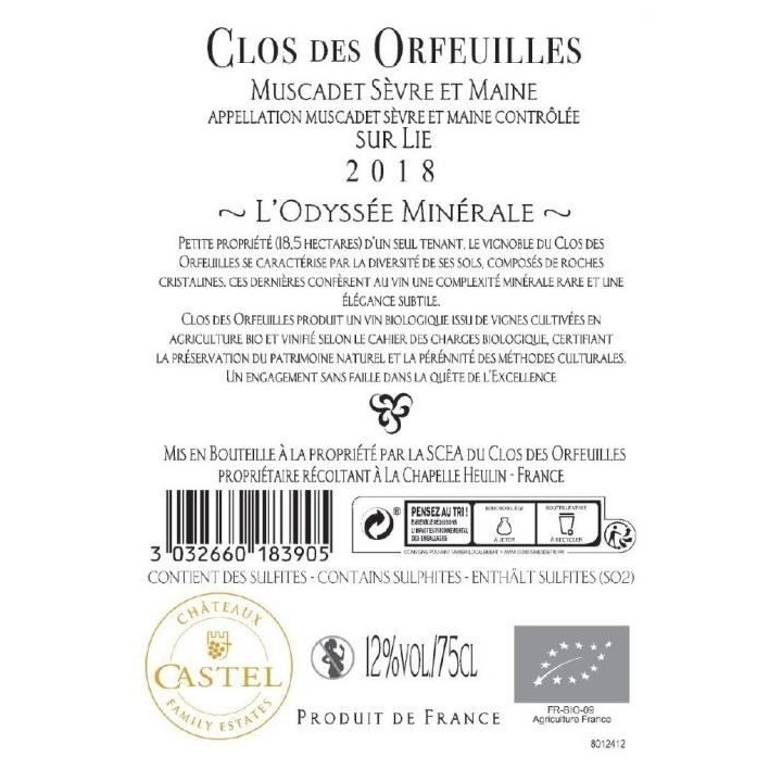 Clos des Orfeuilles Muscadet Sevre et Maine sur Lie - Vin blanc de Loi
