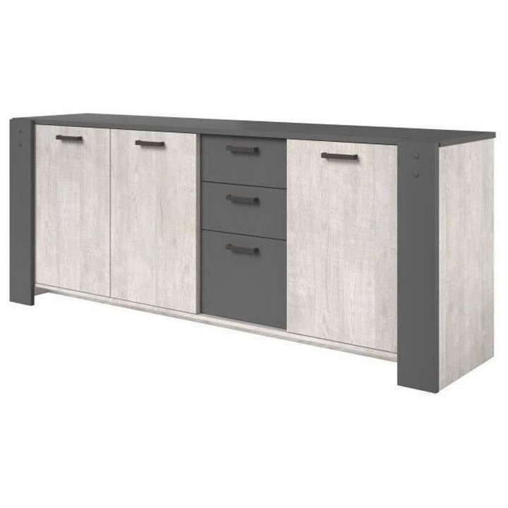 PARISOT Enfilade 3 portes et 3 tiroirs - Décor gris - LOFT - L 220 x
