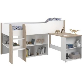 PARISOT Combiné enfant - Décor blanc et chene jackson - Sommier incl