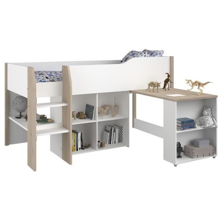 PARISOT Combiné enfant - Décor blanc et chene jackson - Sommier incl