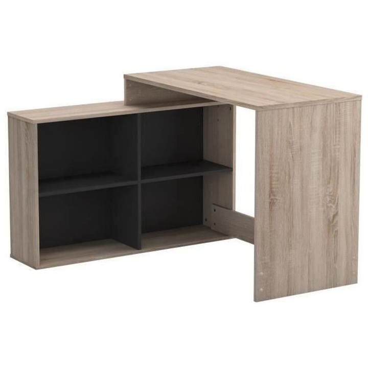 Bureau d'angle Nagano - Panneaux de particules - Décor chene et noir