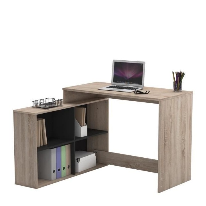 Bureau d'angle Nagano - Panneaux de particules - Décor chene et noir