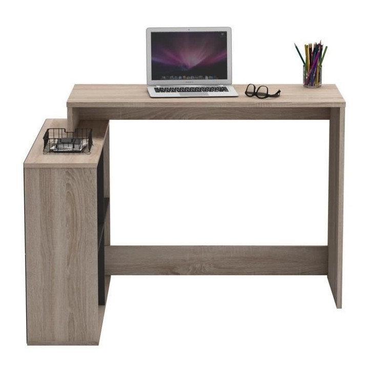 Bureau d'angle Nagano - Panneaux de particules - Décor chene et noir