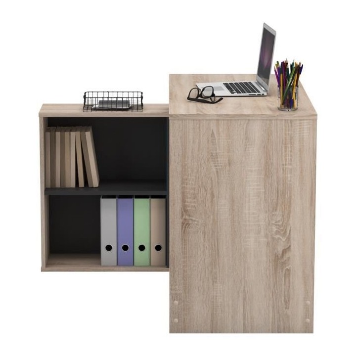 Bureau d'angle Nagano - Panneaux de particules - Décor chene et noir