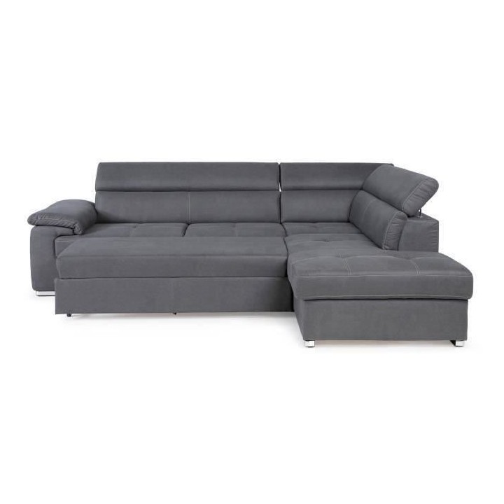 Canapé d'angle convertible droit 4 places CORSA - Tissu gris - L 287