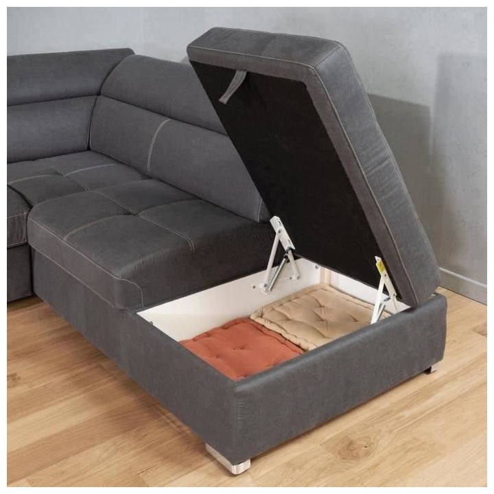 Canapé d'angle convertible droit 4 places CORSA - Tissu gris - L 287