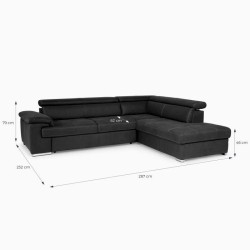 Canapé d'angle convertible droit 4 places CORSA - Tissu noir - L 287 x P 232 x H 79 cm