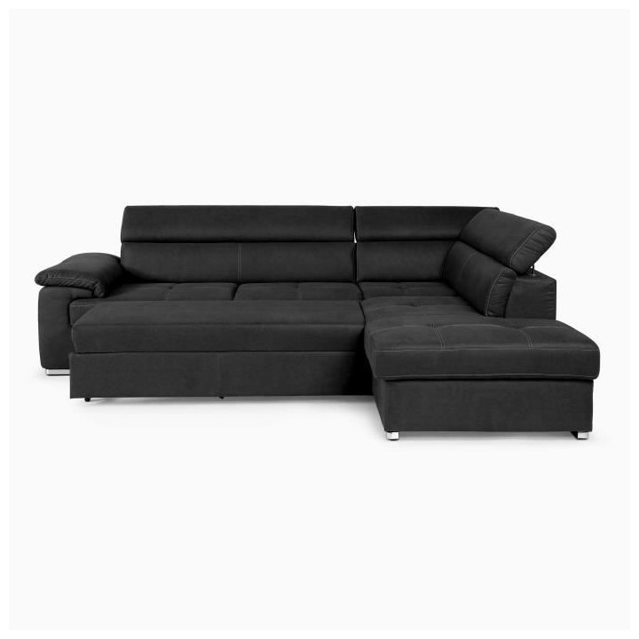 Canapé d'angle convertible droit 4 places CORSA - Tissu noir - L 287
