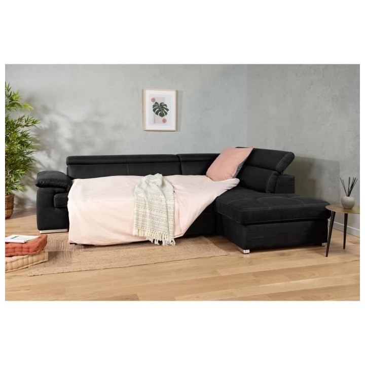 Canapé d'angle convertible droit 4 places CORSA - Tissu noir - L 287