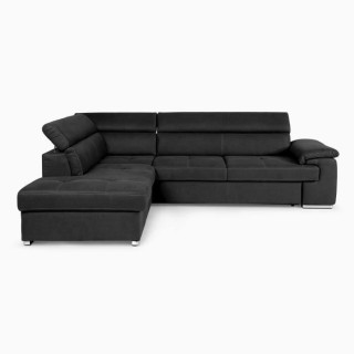 Canapé d'angle convertible gauche 4 places CORSA - Tissu noir - L 287