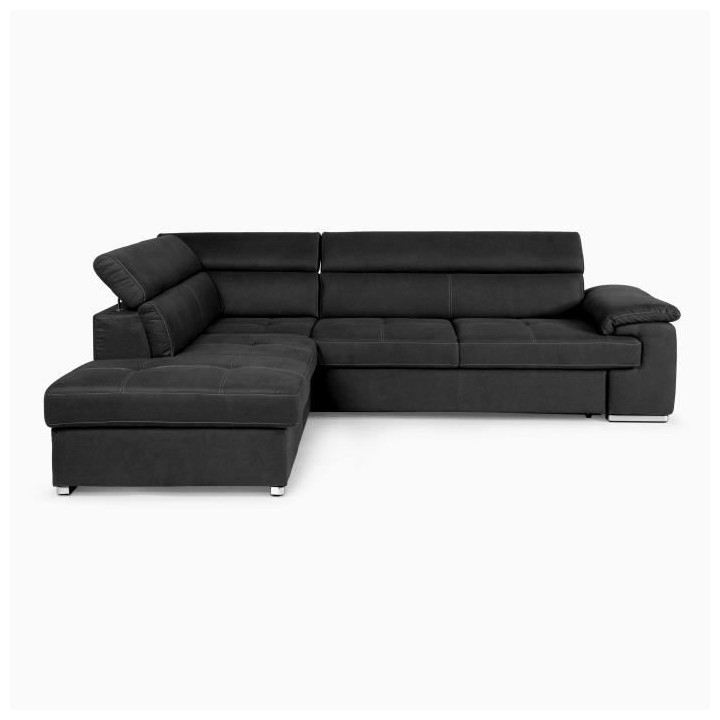 Canapé d'angle convertible gauche 4 places CORSA - Tissu noir - L 287