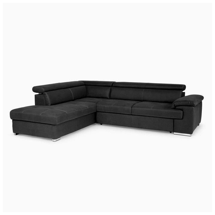 Canapé d'angle convertible gauche 4 places CORSA - Tissu noir - L 287