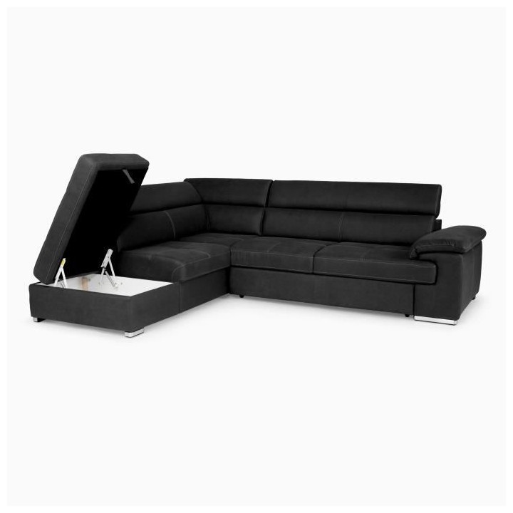 Canapé d'angle convertible gauche 4 places CORSA - Tissu noir - L 287