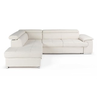 Canapé d'angle convertible gauche + coffre de rangement - Tissu Beige