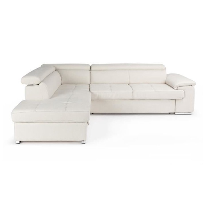Canapé d'angle convertible gauche + coffre de rangement - Tissu Beige