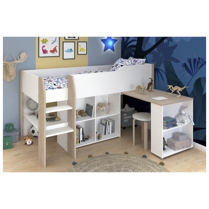 PARISOT Combiné enfant - Décor blanc et chene jackson - Sommier incl