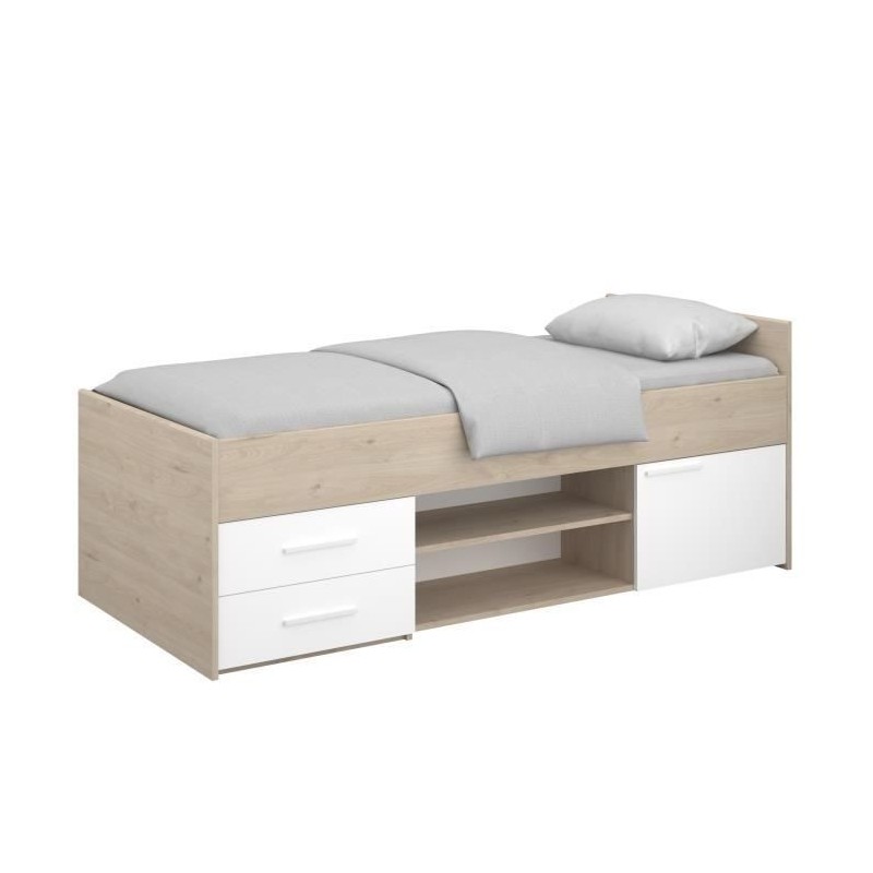 PARISOT LIAM - Lit enfant avec rangement - Décor chene jackson et blanc - L204 cm x l95 x H79 cm