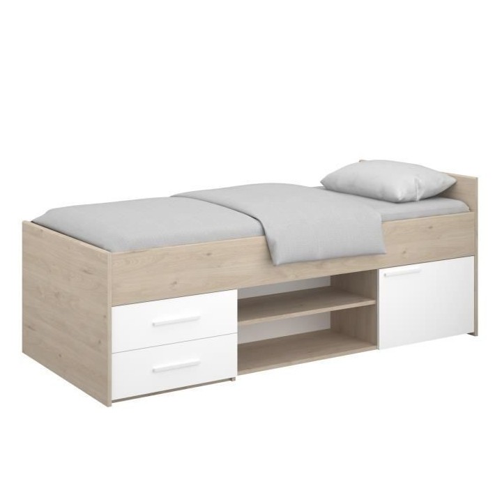 PARISOT LIAM - Lit enfant avec rangement - Décor chene jackson et bla