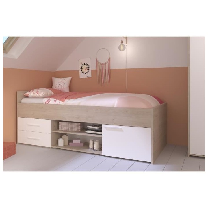 PARISOT LIAM - Lit enfant avec rangement - Décor chene jackson et bla