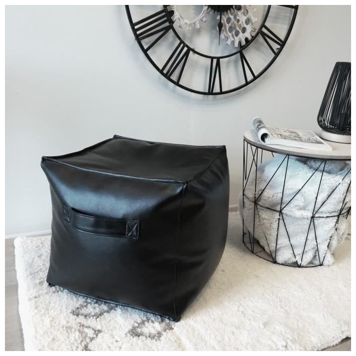 Pouf JACK GARNI - Simili Noir - 38x38x38 cm