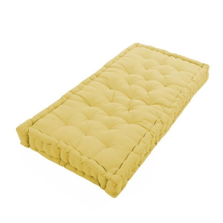 COTTON WOOD Coussin de palette 100 % Coton uni - 60x120x10 cm - Jaune