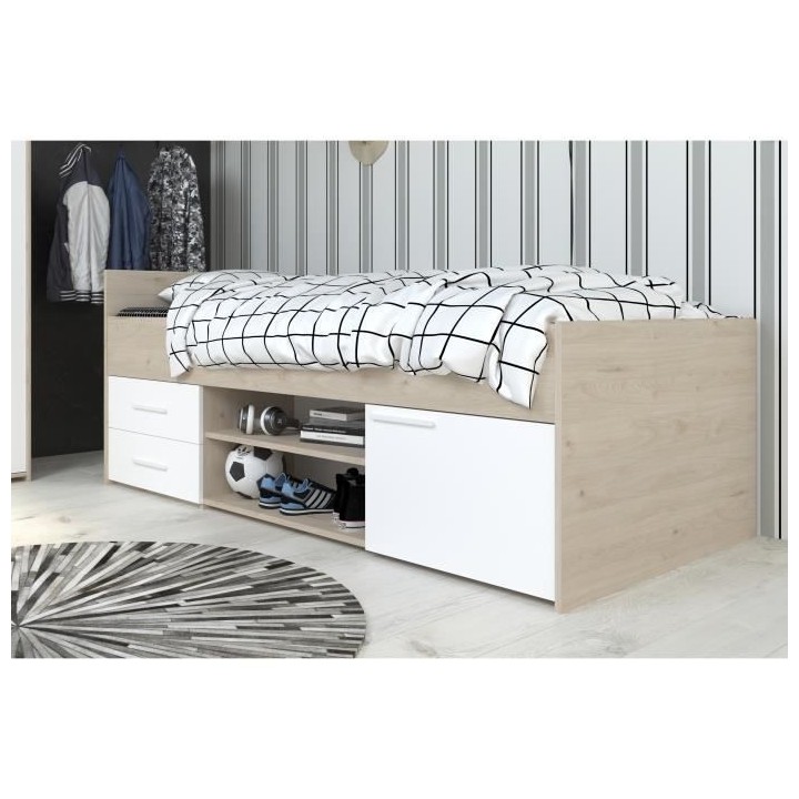 PARISOT LIAM - Lit enfant avec rangement - Décor chene jackson et bla