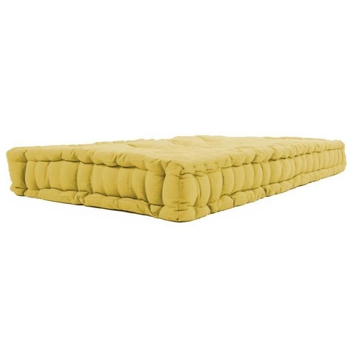 COTTON WOOD Coussin de palette 100 % Coton uni - 60x120x10 cm - Jaune
